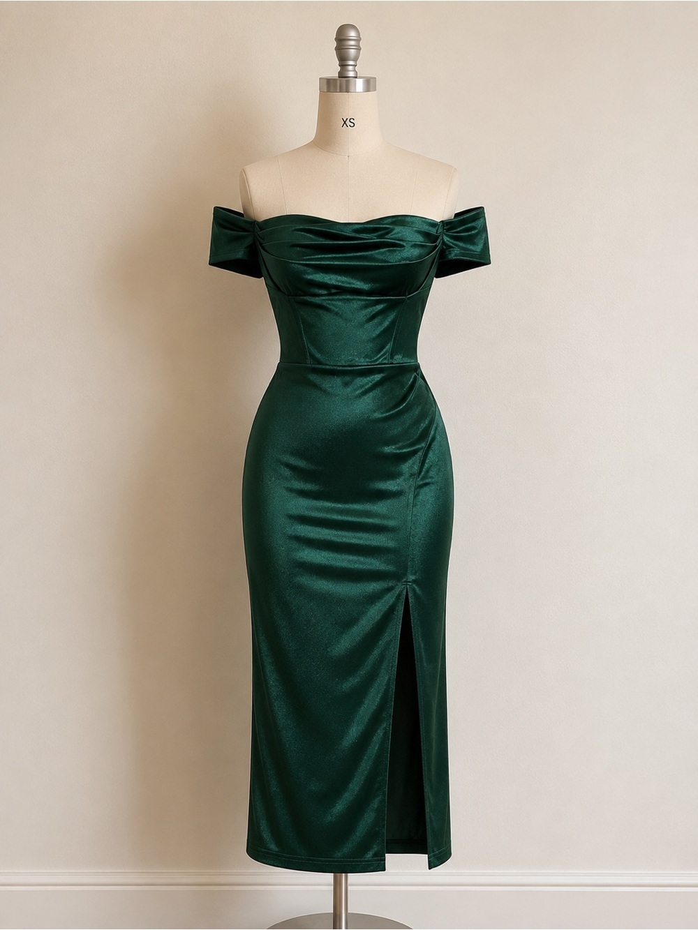 Windsor Emerald One-Shoulder Satin Midi Dress